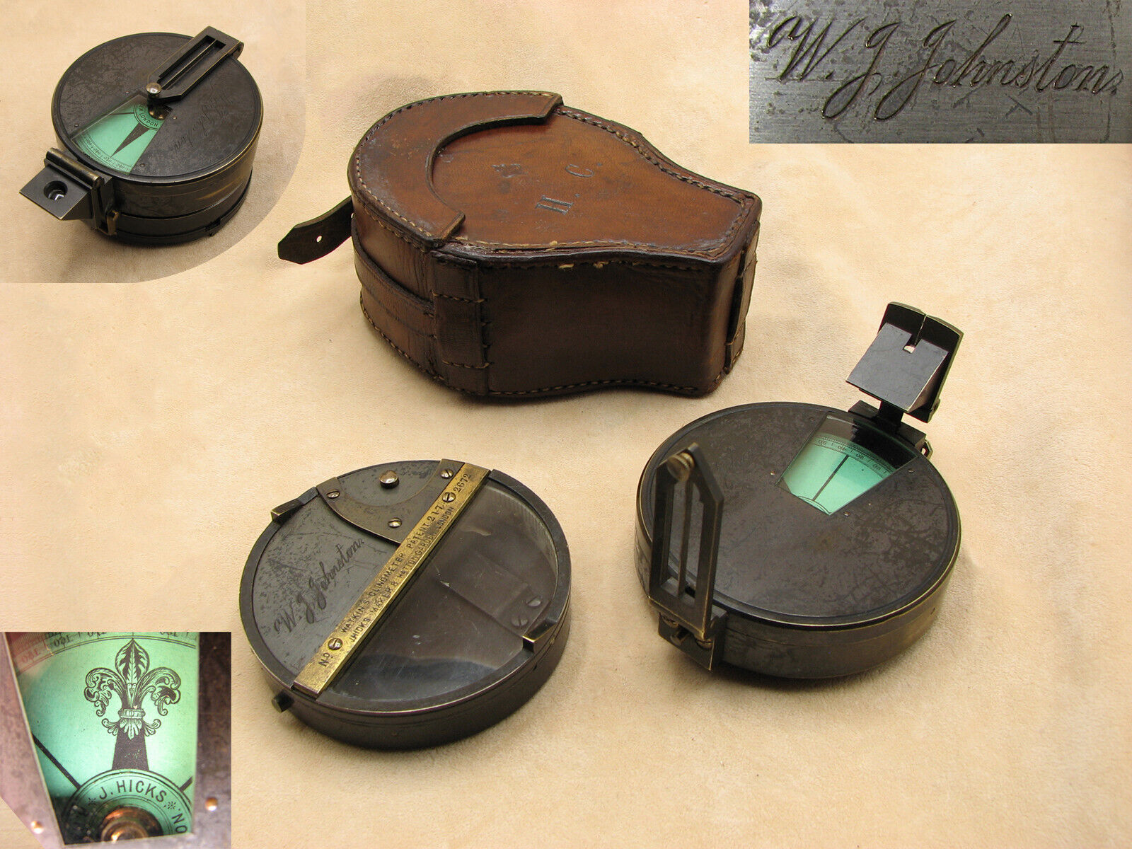 19th Century Hicks compass & Watkins clinometer combination set